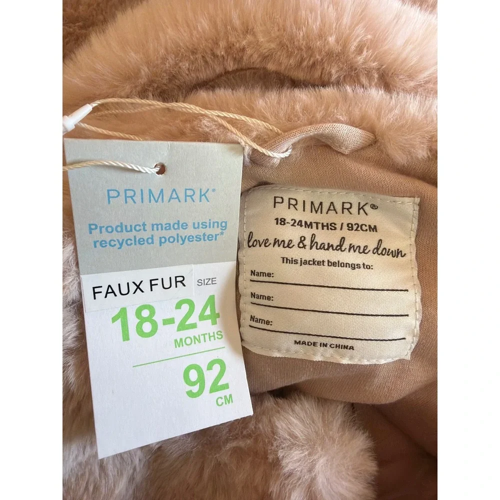 Primark Kids Blush Pink Faux Fur Vest Jacket 18-24 Months Recycled Polyester NWT